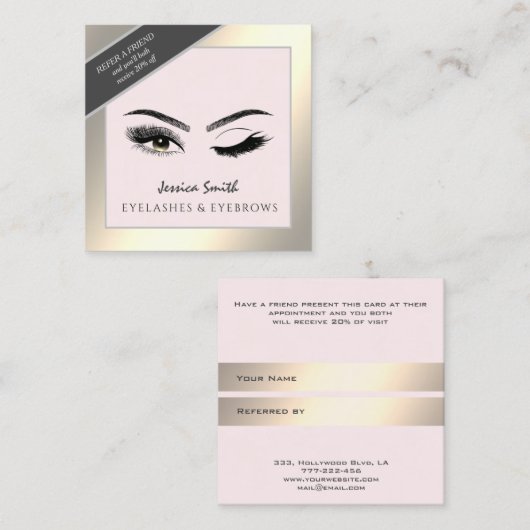 紹介カードシックな金ゴールドまつ毛&まゆげウィンク 紹介カード (正面/裏面)