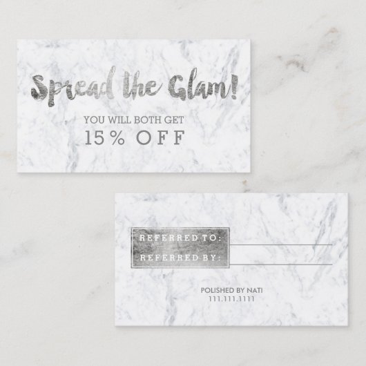 紹介カードモダンな銀製のタイポグラフィの大理石2 紹介カード (正面/裏面)