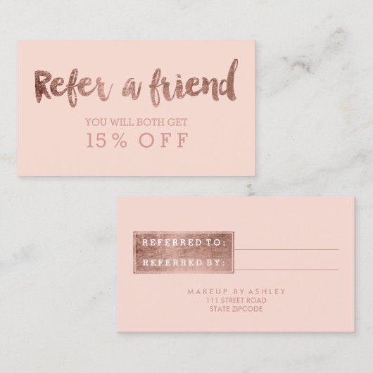 紹介カードモダンのばら色の金ゴールドのタイポグラフィの赤面 紹介カード (正面/裏面)