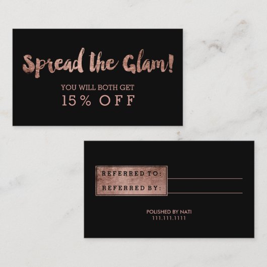 紹介カードモダンのばら色の金ゴールドのタイポグラフィの黒 紹介カード (正面/裏面)