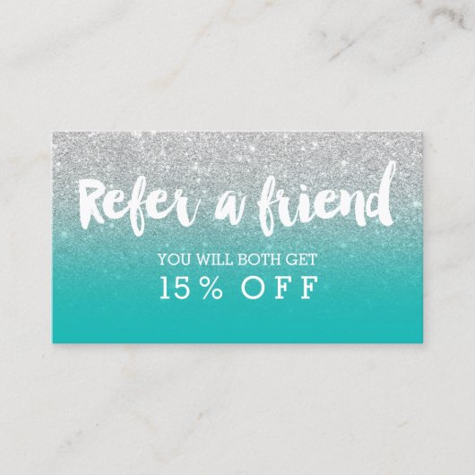 紹介カードモダンタイポグラフィティール（緑がかった色）銀 紹介カード (正面)