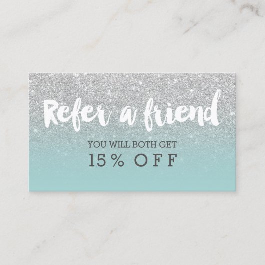 紹介カードモダンタイポグラフィティール（緑がかった色）銀 紹介カード (正面)