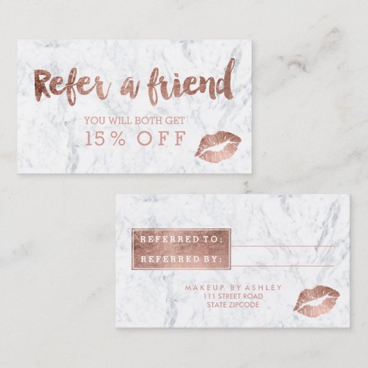 紹介カード唇のばら色の金ゴールドのタイポグラフィの大理石 紹介カード (正面/裏面)
