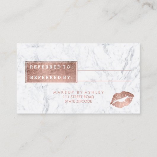 紹介カード唇のばら色の金ゴールドのタイポグラフィの大理石 紹介カード (裏面)