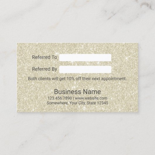 紹介カード|エレガントなアイボリーのグリッターの美容院 紹介カード (裏面)