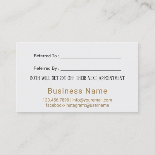 紹介カード |メイクアップアーティスト金ゴールドタイポグラフィ海軍 (裏面)