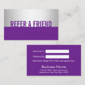 紹介カード|モダンな紫色の銀製の美容院 紹介カード (正面/裏面)