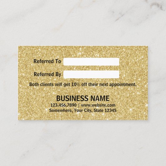紹介カード|モダンの金ゴールドのグリッターの美容院 紹介カード (裏面)
