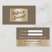 紹介カード|上品なブラウン革及び金ゴールドのラベル 紹介カード (正面/裏面)