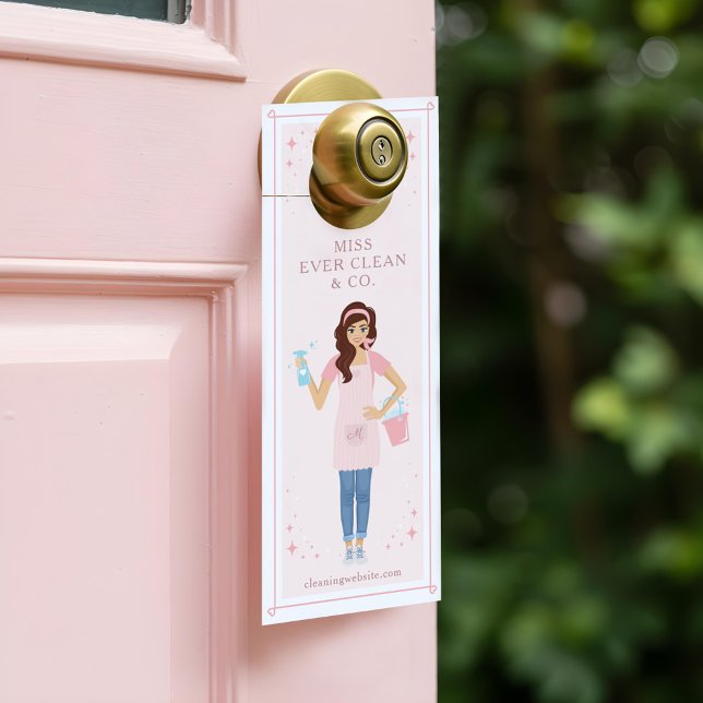 紹介メイド&ハウスクリーニングの女性 ドアノブサイン (Referral Maid & House Cleaning Woman Door Hanger)