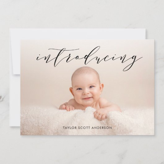 紹介モダンベビー写真誕生発表 招待状 (正面)