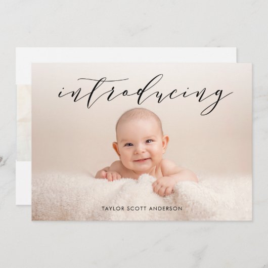 紹介モダンベビー写真誕生発表 招待状 (正面/裏面)