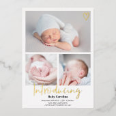 紹介モダン白黒3枚ベビー誕生 箔招待状 (正面)