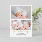 紹介モダン白黒3枚ベビー誕生 箔招待状 (立ち正面)