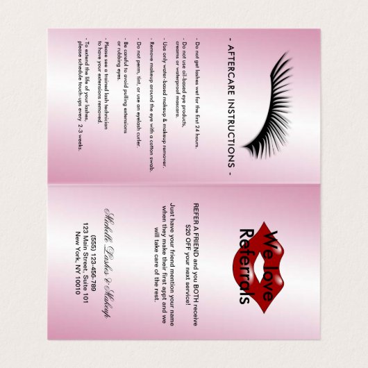 紹介後のピンクのグリッター気にまつ毛 名刺 (内部フラット)