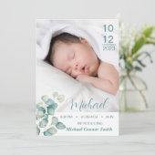 紹介新生児生まれたばかりのボーイ誕生統計フォト 案内状 (スタンド正面)