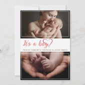 紹介生まれたばかりの男の赤ちゃん誕生Stats 3 Photo 案内状 (裏面)