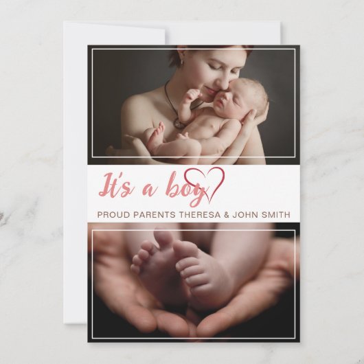 紹介生まれたばかりの男の赤ちゃん誕生Stats 3 Photo 案内状 (裏面)