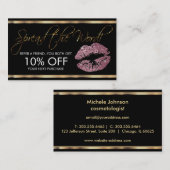 紹介-ピンクのバラのグリッターの口紅ビジネス 紹介カード (正面/裏面)