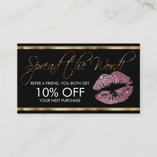 紹介-ピンクのバラのグリッターの口紅ビジネス 紹介カード (正面)