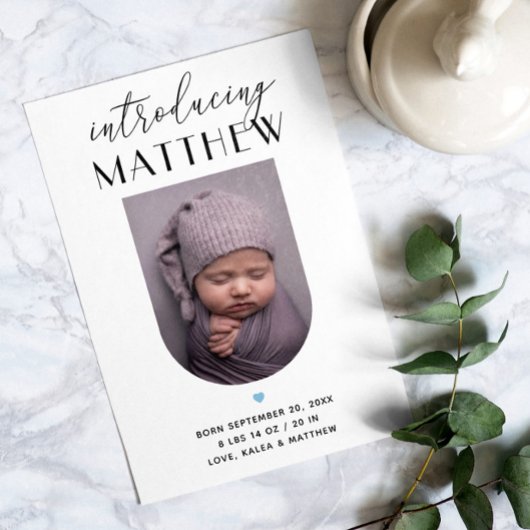 紹介。白黒のスクリプトエレガント誕生 案内状