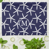 紺地に白いヒトデ キッチンタオル (折り畳み)