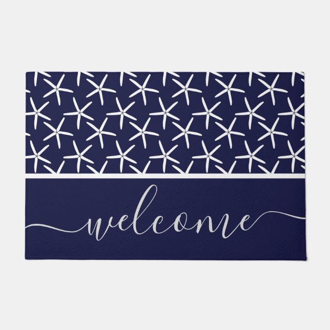 紺地に白いヒトデ ドアマット (正面)