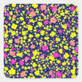 紺地に黄色とピンクの花模様　和風　着物柄 スクエアシール (正面)