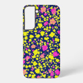 紺地に黄色とピンクの花模様 和風 着物柄 SAMSUNG GALAXYケース (裏面)