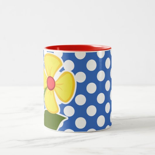 紺碧の水玉模様のてんとう虫 ツートーンマグカップ (中央)