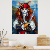 紺碧の海のキャプテン・ツメ | 海賊猫 ポスター (キッチン)