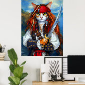 紺碧の海のキャプテン・ツメ | 海賊猫 ポスター (ホームオフィス)