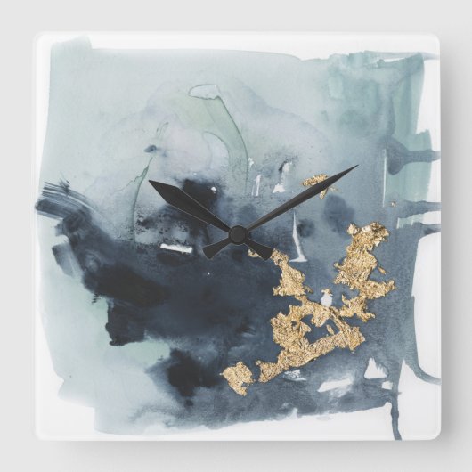 紺碧及び金ゴールド スクエア壁時計 (正面)
