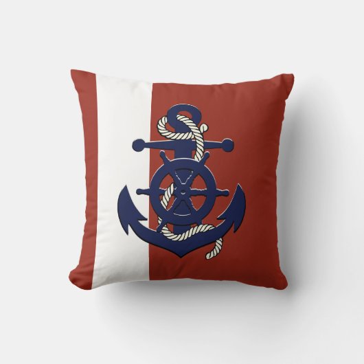 紺航海の色の船輪/いかり赤 クッション (正面)