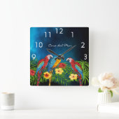 紺色のオウム鳥の夏の屋号 スクエア壁時計 (ホーム)