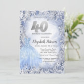 紺色のドレスと雪の結晶 冬 40歳の誕生日 招待状 (スタンド正面)