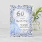 紺色のドレスと雪の結晶 60歳の誕生日 招待状 (スタンド正面)