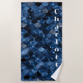 紺色の人魚はかりで測名 ビーチタオル (正面)