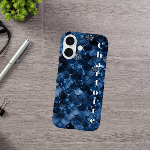 紺色の人魚はかりで測名 iPhone 16ケース