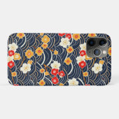 紺色の日本波梅の花柄 Case-Mate iPhoneケース (裏面(横))