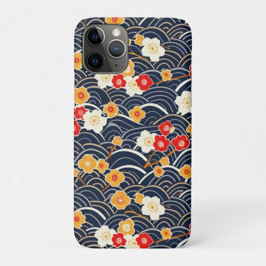 紺色の日本波梅の花柄 Case-Mate iPhoneケース (裏)
