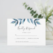 紺色の水色葉のRSVPカード 出欠カード (スタンド正面)