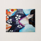 紺色の着物を着たオリジナル絵画芸者 ジグソーパズル (横)