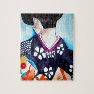 紺色の着物を着たオリジナル絵画芸者 ジグソーパズル