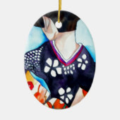 紺色の着物芸者オリジナル セラミックオーナメント (正面)