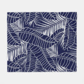 紺色の背景にある熱帯性の葉柄 フリースブランケット (正面(横))