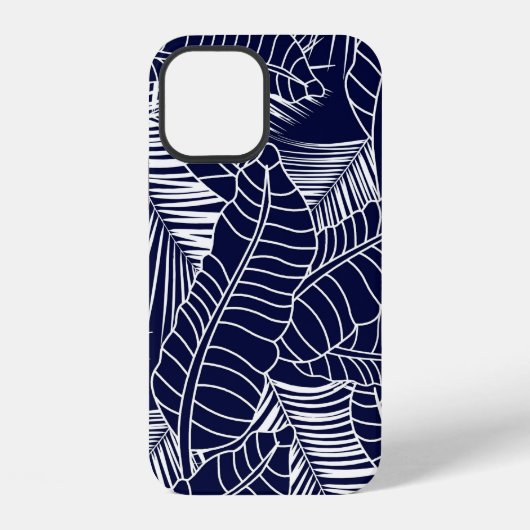 紺色の背景にある熱帯性の葉柄 iPhoneケース (裏面)