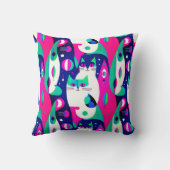 紺色モダンに描かれた世紀中頃の猫 クッション (裏面)