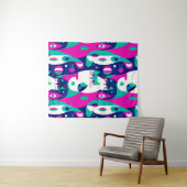 紺色モダンに描かれた世紀中頃の猫 タペストリー (インサイチュ(横))