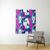 紺色モダンに描かれた世紀中頃の猫 タペストリー (インサイチュ)